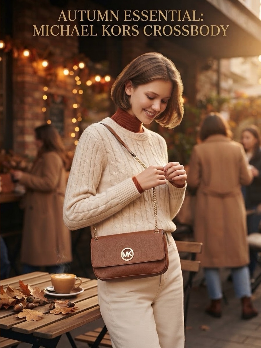 Michael Kors Brown Leather Convertible Crossbody Shoulder Bag Gold Chain